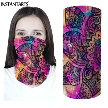 

INSTANTARTS Boho Flowers Mandala Design Face Bandana Scarf Summer Anti-UV Unisex Face Mask Tube Scarves Seamless Turban Headband