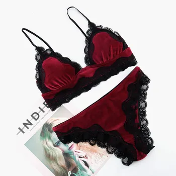 

Sexy Fashion Women Velvet Bralette Underwear High Waist Panties Soft Trim lingerie Set Push Up Brassiere Bra set Lingerie 2Pcs#W