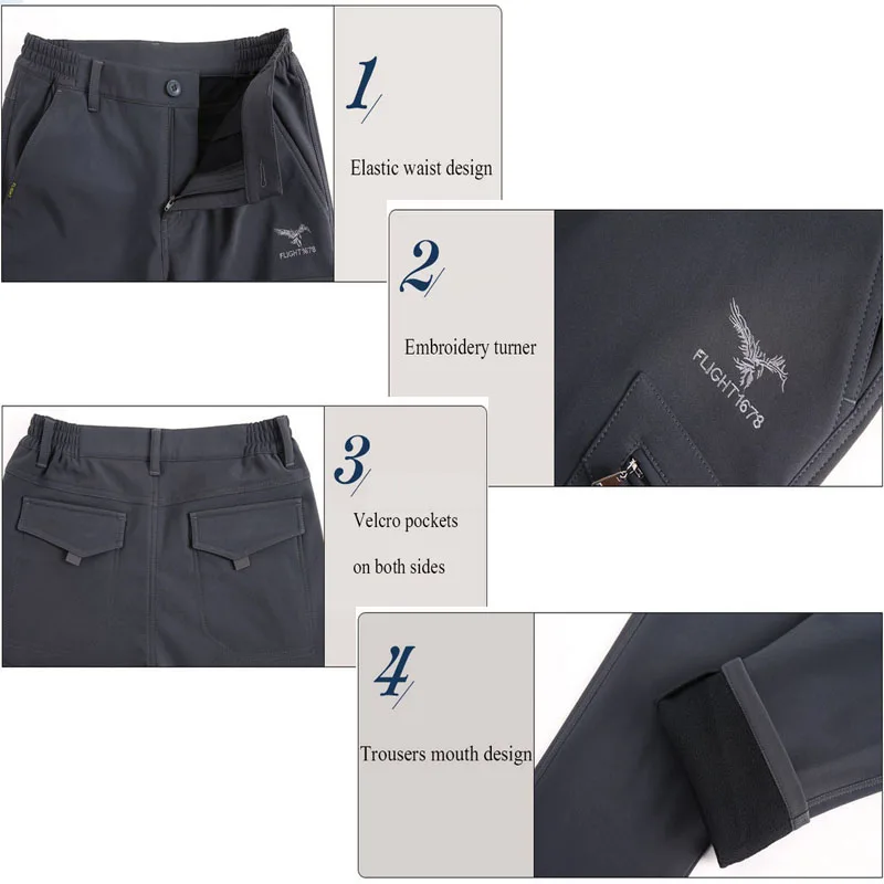 Hiking Pants Men Thick Fleece Winter Warm Softshell Outdoor Sports Trekking Skiing Waterproof