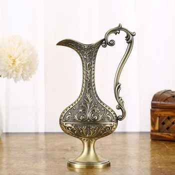 

New Classical Vase Home Office Decoration Metal European Style Retro Flower Bottle Luxury Home Crafts Metal Vase with Handle