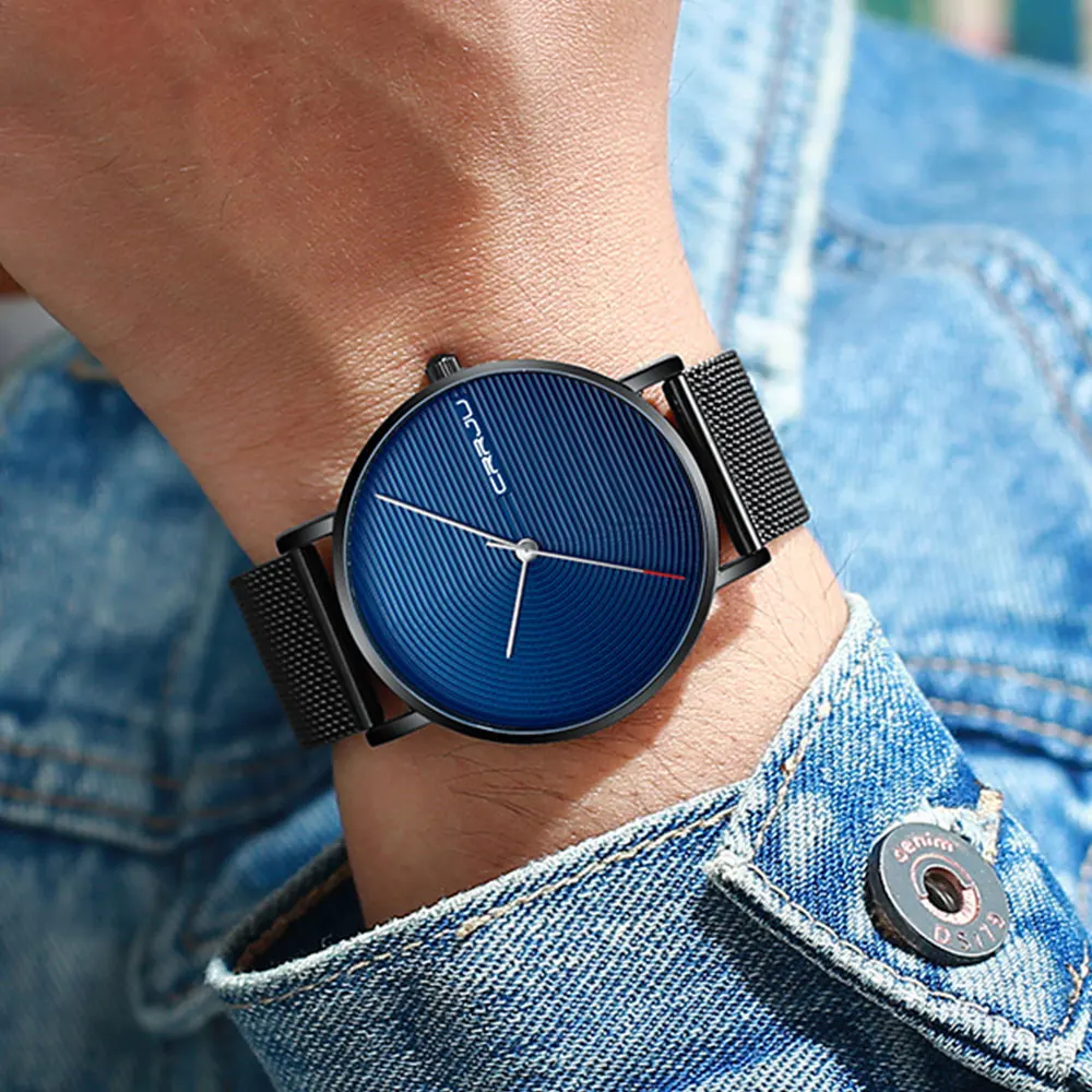 Мужские часы из нержавеющей стали CRRJU, новинка, мужские модные водонепроницаемые наручные часы, простой дизайн