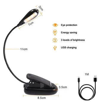 

LED Desk Lamp with Clip Holder Rechargeable USB Led Table Lamp Flexible Fold Eye-caring Reading Book Night Light Bedside Lantern