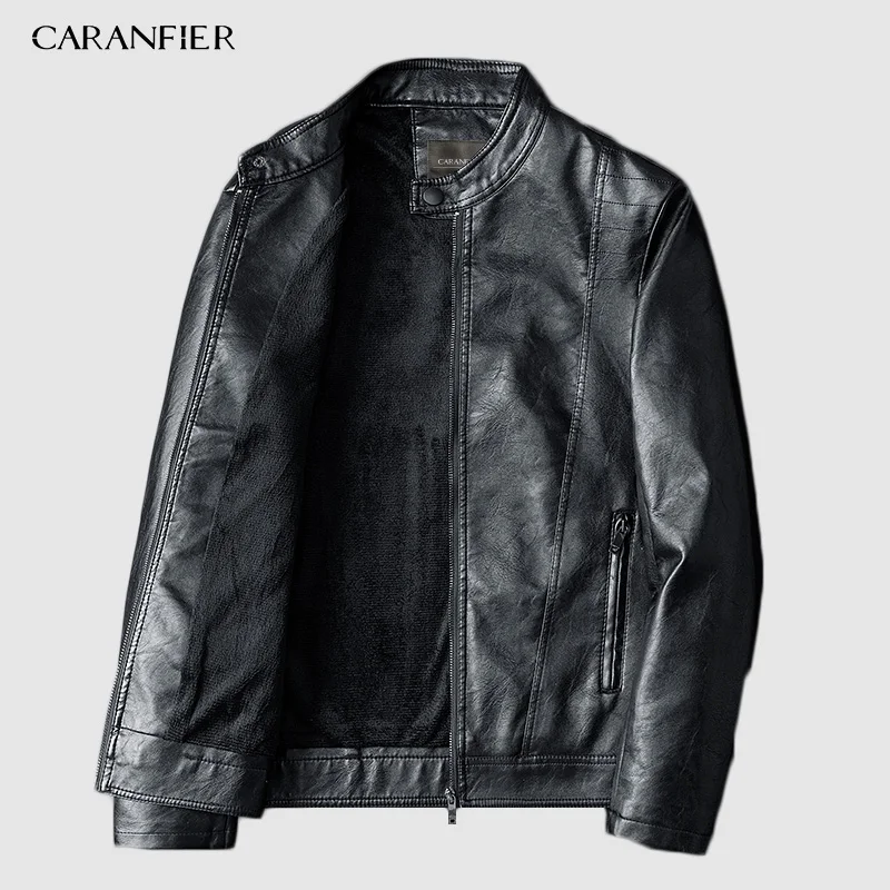 Мужская кожаная куртка CARANFIER модная мотоциклетная в стиле панк из искусственной