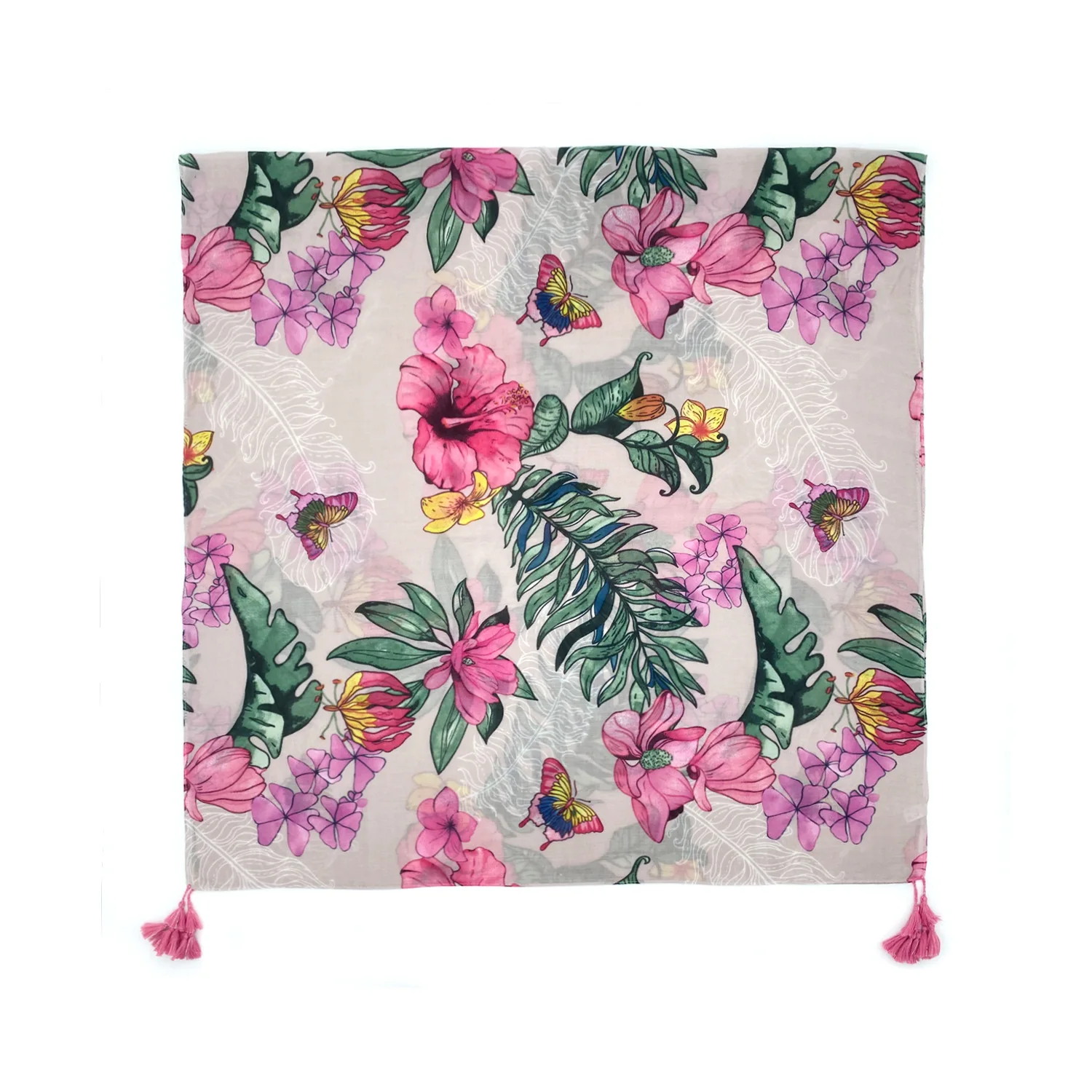 

2021 New Cotton Flower Print Tassel Scarves Shawls Long Beautiful Beach Leaf Beach Head Wrap Hijab Free Shipping