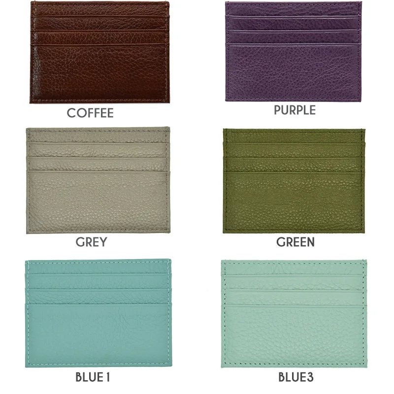Genuine Cowhide Leather ID Card Holder Rainbow Candy Color Bank Credit Card Gift Box Slim Card Case Custom Name LOGO