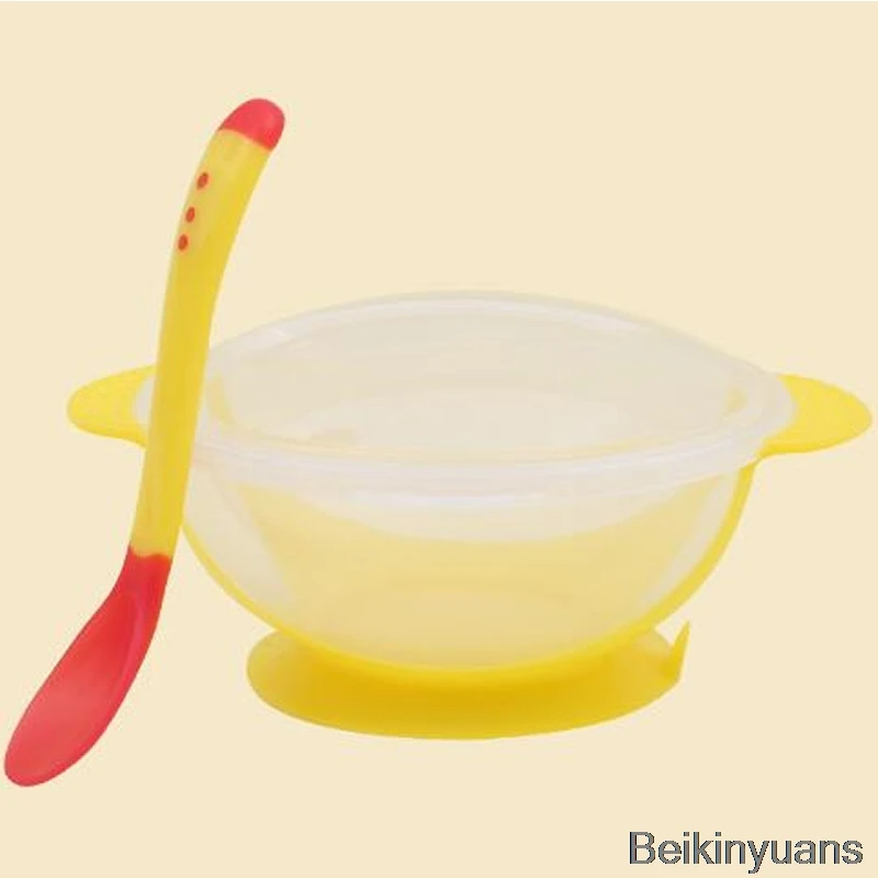 cover yellow spoon Детская Посуда Столовые приборы чашка с индукционной ложкой Todd Кормление посуда обучение еде Набор тарелок с крышкой Ложка - Цвет: cover yellow spoon