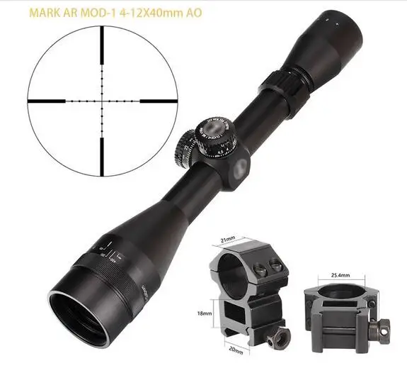 with picatinny rings L MARK AR MOD-1 4-12X40 AO Mil-Dot прицелы для охоты 1 дюймов трубные турели сброс тактический прицел - Цвет: with picatinny rings