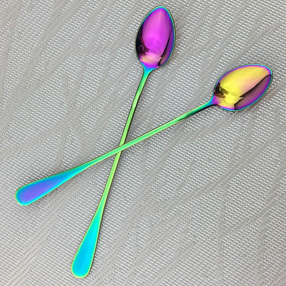 Ice Cream Long Handle Scoop Tableware Set Colorful Dinnerware Spoon Bar Spoons Juice Coffee Stirring Cutlery Set Kitchen Tools cutlery set