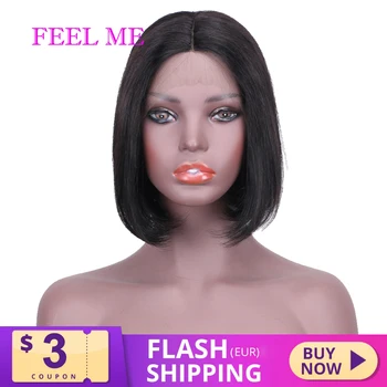 

FEELME Straight Human Hair Bob Wigs T Part Lace Front Wigs For Black Women Natural Color Remy Hair Pixie Cut Wigs Glueless
