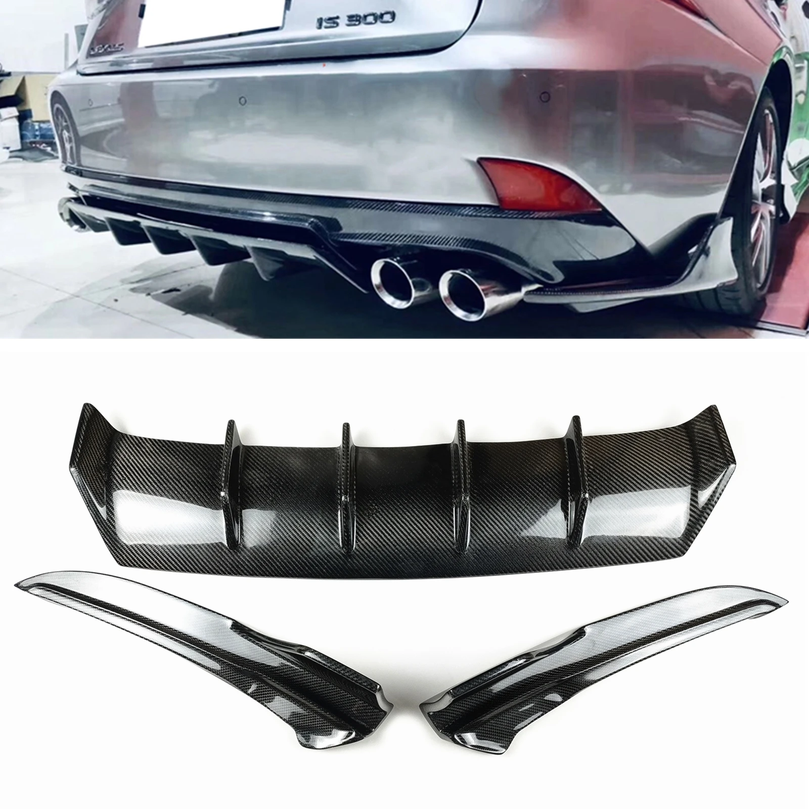 

For Lexus IS IS250 IS350 IS300 F Sport Sedan 2017-2019 4 Door Rear Bumper Diffuser Lip Carbon Fiber +Boot Side Splitter Cover