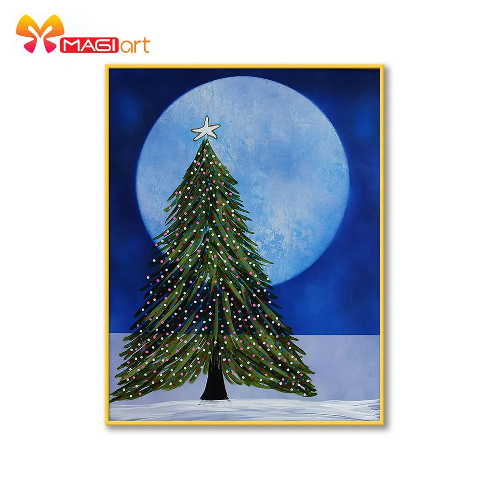 

Cross stitch kits Embroidery needlework sets 11CT water soluble canvas patterns 14CT Full Christmas tree and moon -NCMC089