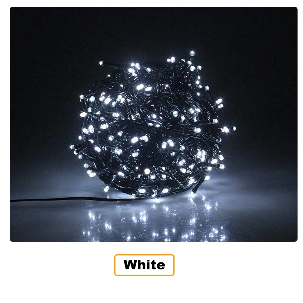 thumbnail image 1 of Guirnalda de luces LED impermeables de 100 m para fiestas navideñas, bodas, vacaciones, luces parpadeantes de hadas para árboles, patios, decoración al aire libre, 1 of 5