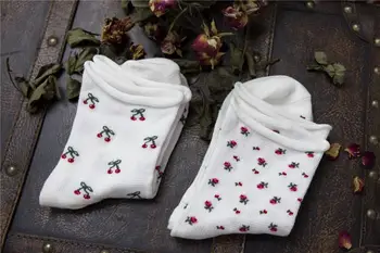 

Harajuku Style Spring And Summer Women's Socks Japanese Style Loose Socks Cute Rose And Cherry Print Socks Cotton Socks