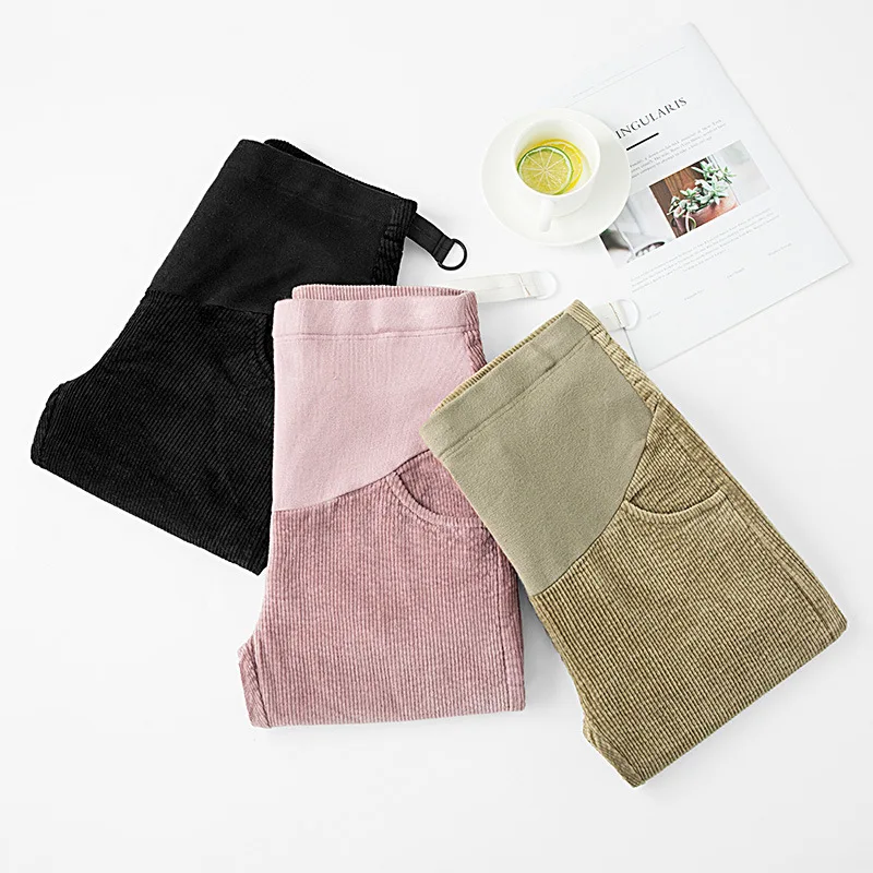 

Plus Size XXL Maternity Pants For Pregnant Women Adjustable Pregnancy Comfort High Waisted Tummy Corduroy Pants Clothes