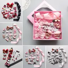 Комплект из 18 предметов в Корейском стиле; детские заколки; Детские аксессуары для волос из Южной Кореи с лентой; головной убор для девочек