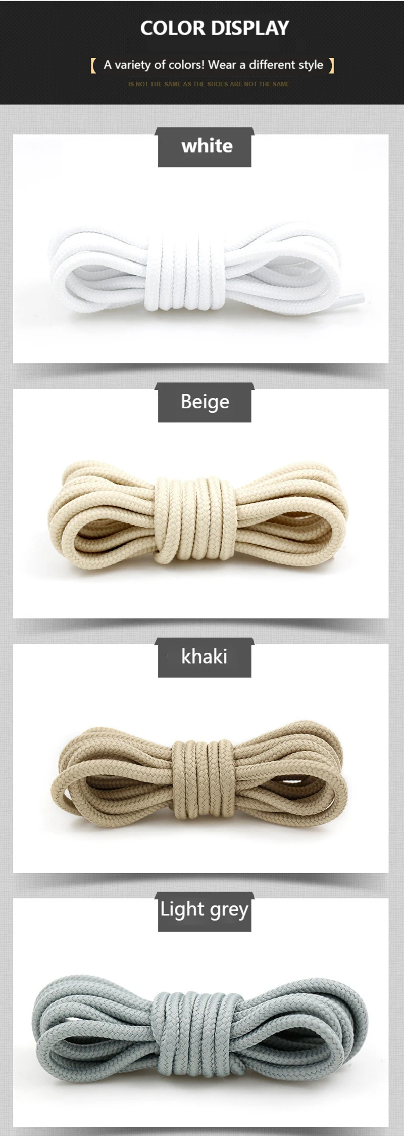 1 Pair Round Shoelaces Top Quality Polyester Classic Off White Shoe Laces Do Not Fade Outdoor Leisure Sneakers Shoelace Unisex