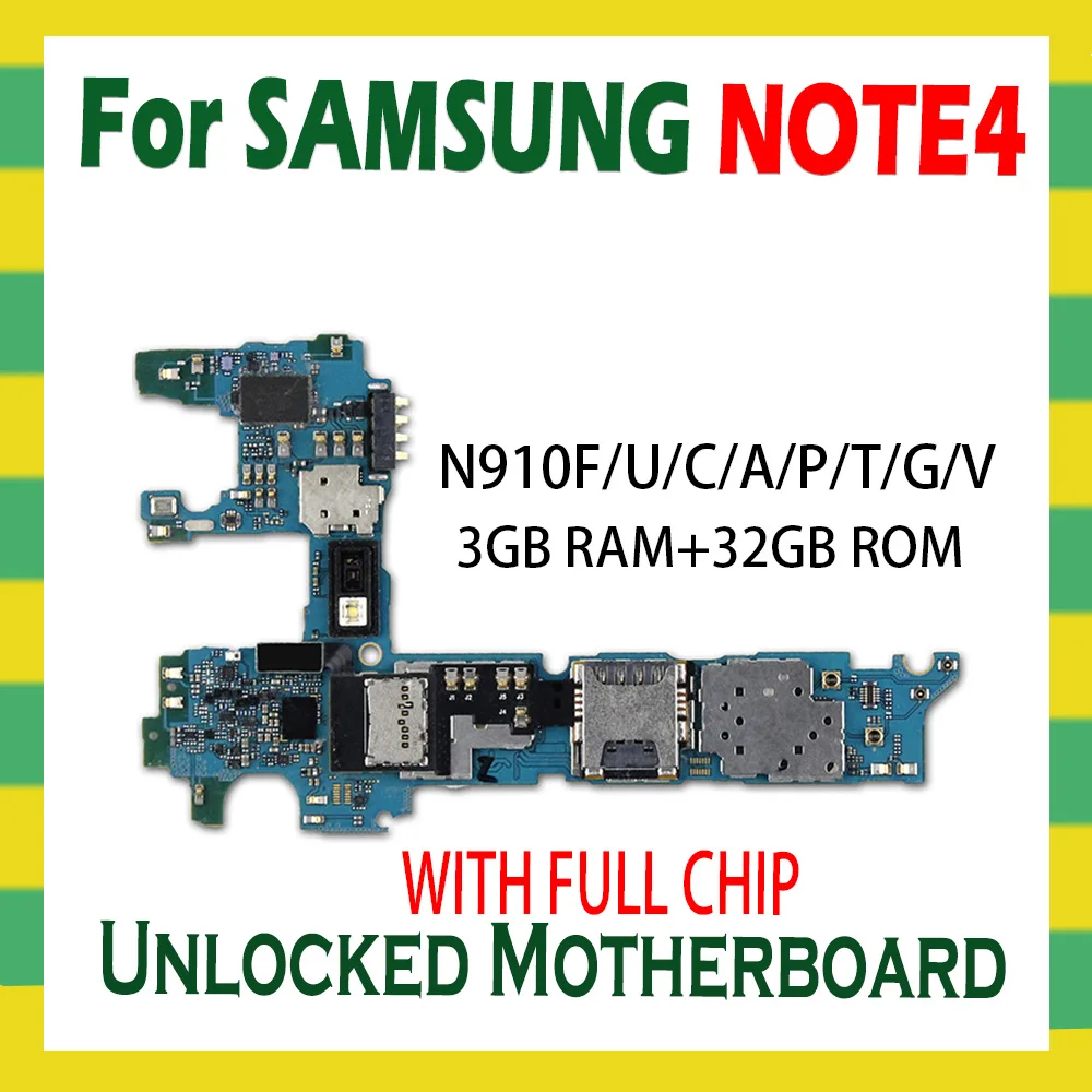 Для Samsung Galaxy Note 4 N910F N910C N910U N910A N910P N910V N910G N910T материнская плата 32 Гб разблокировка