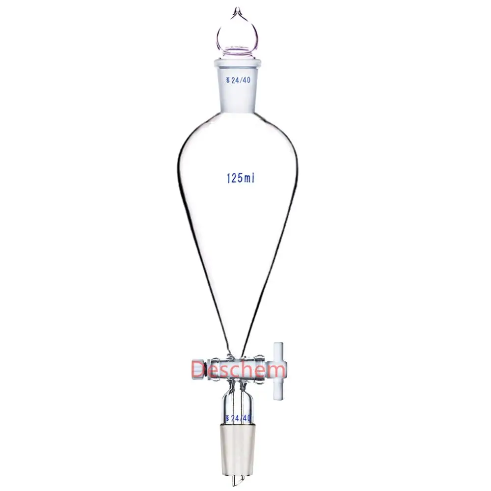 125ml 24/40 Lab Pyriform Separatory Funnel PTFE Stopcock Ground Joints | Канцтовары для офиса и дома