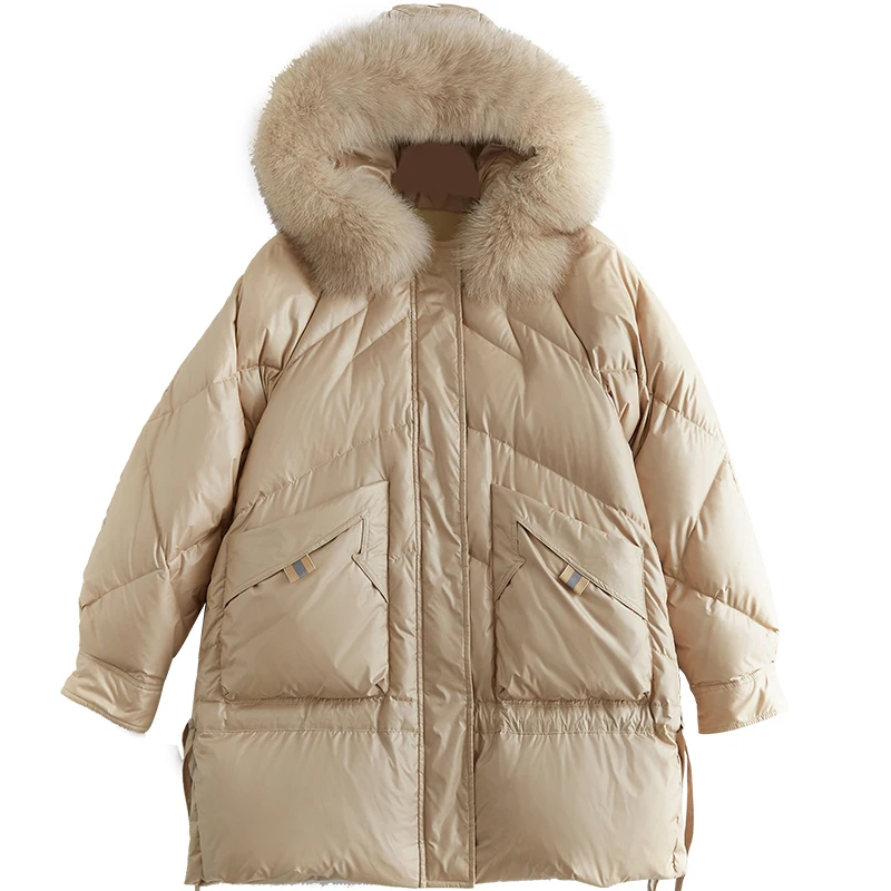 

New Fault Code Down Jackets Overcoat Long Fox Hair Lead Winter Loose Coat