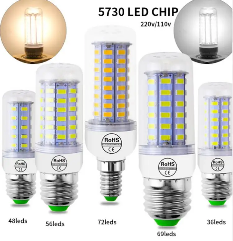 SMD 5730 лампада Led 110V 220V E27 E14 G9 GU10 B22 мозоли СИД светильник 24 36 48 56 69 72 светодиоды рождественские люстры лампы в форме свечи светильник Инж
