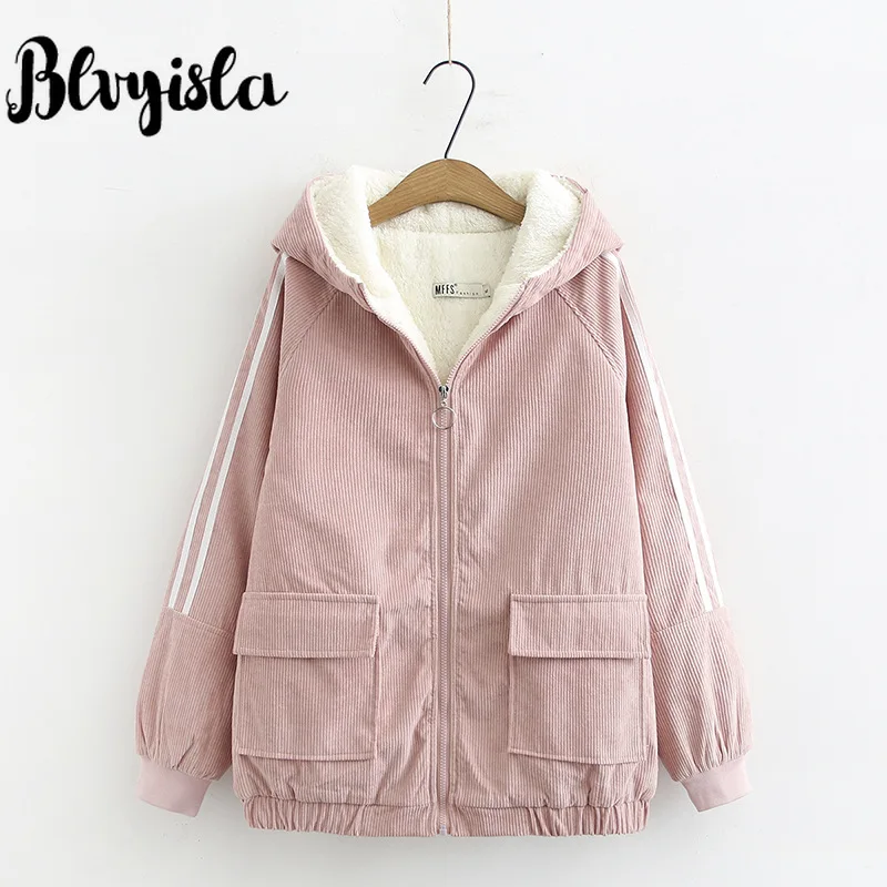 Blvyisla 4XL Oversize Corduroy Cotton Plus Fleece Thicken Jacket Coat