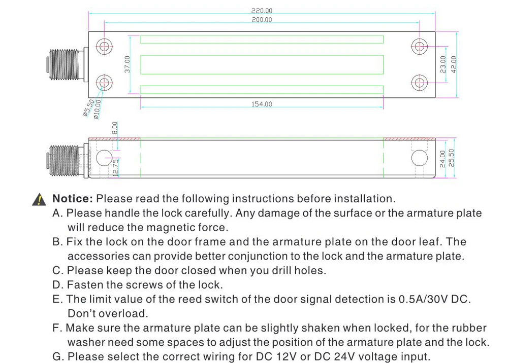 Waterproof 280KG 600lbs IP67 Electric Magnetic Lock DC 12V Door Electromagnetic