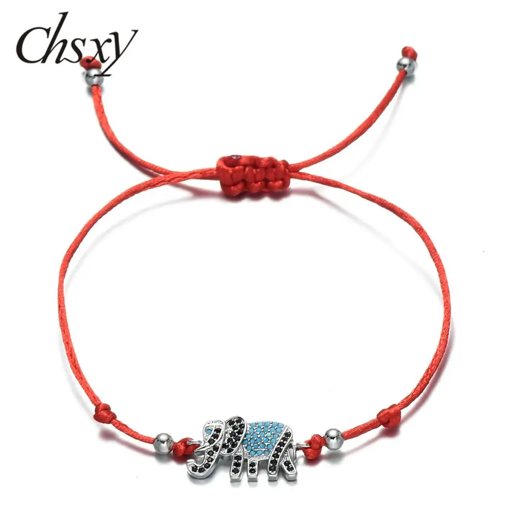 CHSXY винтажный Серебряный Тибетский слон регулируемый плетеный браслет с красной