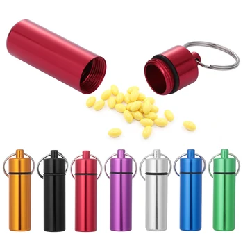 

Hot 1PC Waterproof Aluminum Pill Box Cache Drugs Container Keychain Medicine Case Tablets box EDC Emergency Holder Health Care