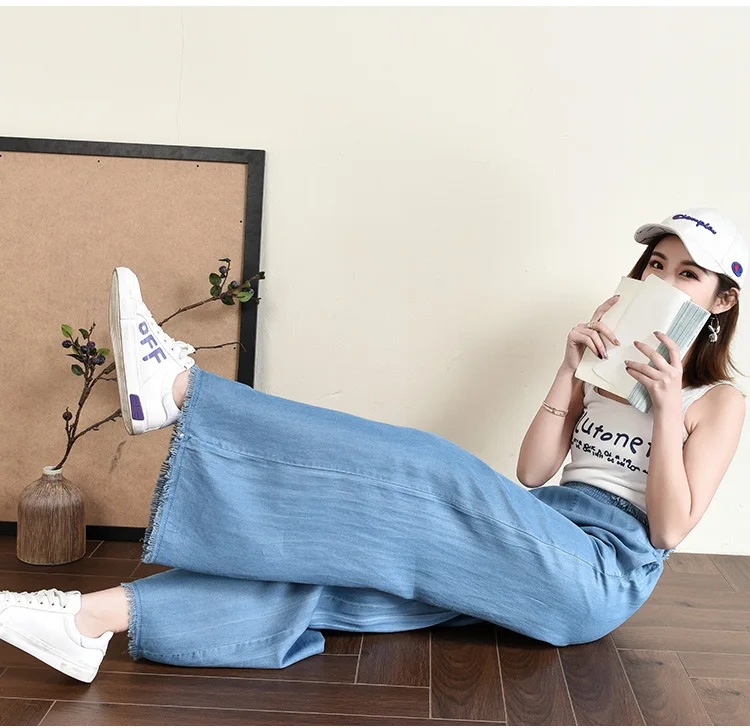 Tencel Denim(брюки длиной до щиколотки) женские летние универсальные ультра-тонкие секционные дышащие с высокой талией Большой размер жир мм Свободный-Fi