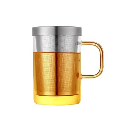 Yellow 500 мл стеклянная чаша ситечко для заваривания чая на кружку большая чашка из боросиликатного стекла кружка с нержавеющей стали заварки Дома Офиса кофейная кружка, посуда - Цвет: Yellow