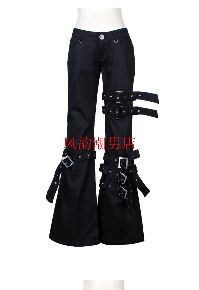 27-40 Men Clothing Hair Stylist Fashion Gothic Rend Punk Gothic Non-mainstream Bell-bottoms Pants Plus Size Singer Costumes