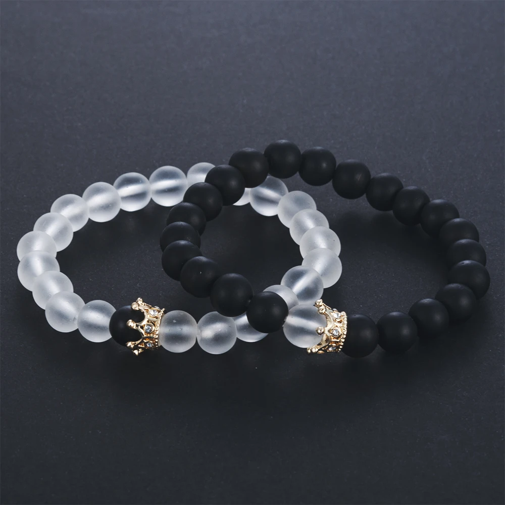 Новая мода женщин мужчин 2 шт король королева пара корон браслеты его и ее дружбы 8 мм бусины браслет