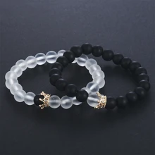 Новая мода женщин мужчин 2 шт король королева пара корон браслеты его и ее дружбы 8 мм бусины браслет