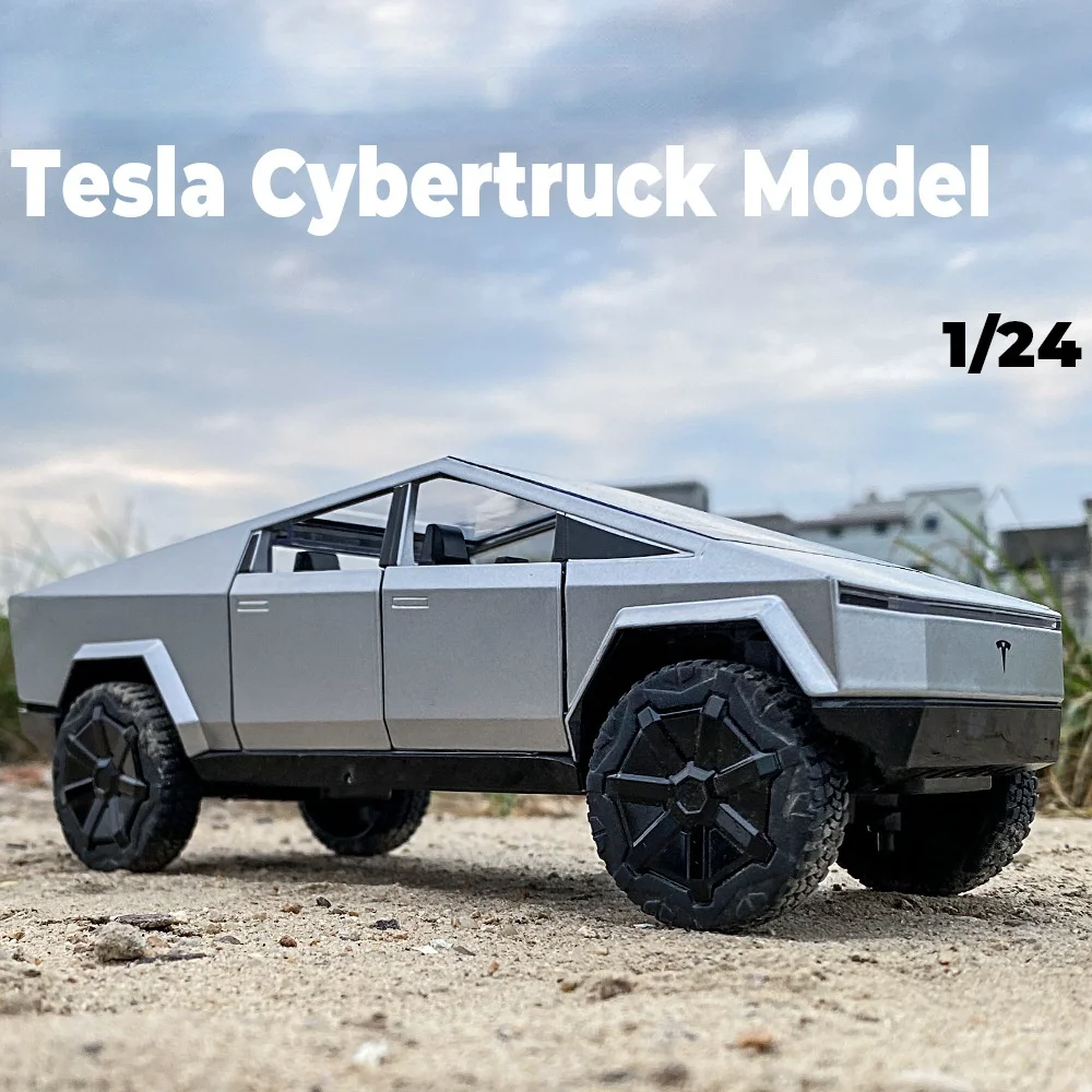 

1/24 Tesla Cybertruck Pickup Alloy Car Model Sound and Light Children's Toy Vehicles Kids Boys Toy Gifts Diecast Car Collectible