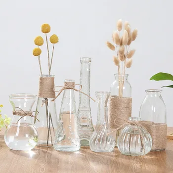 

Nordic Glass Vases Living Room Table Decoration Transparent Water Hydroponics Flower Rope Dry Flower Vase DIY Valentine's Day