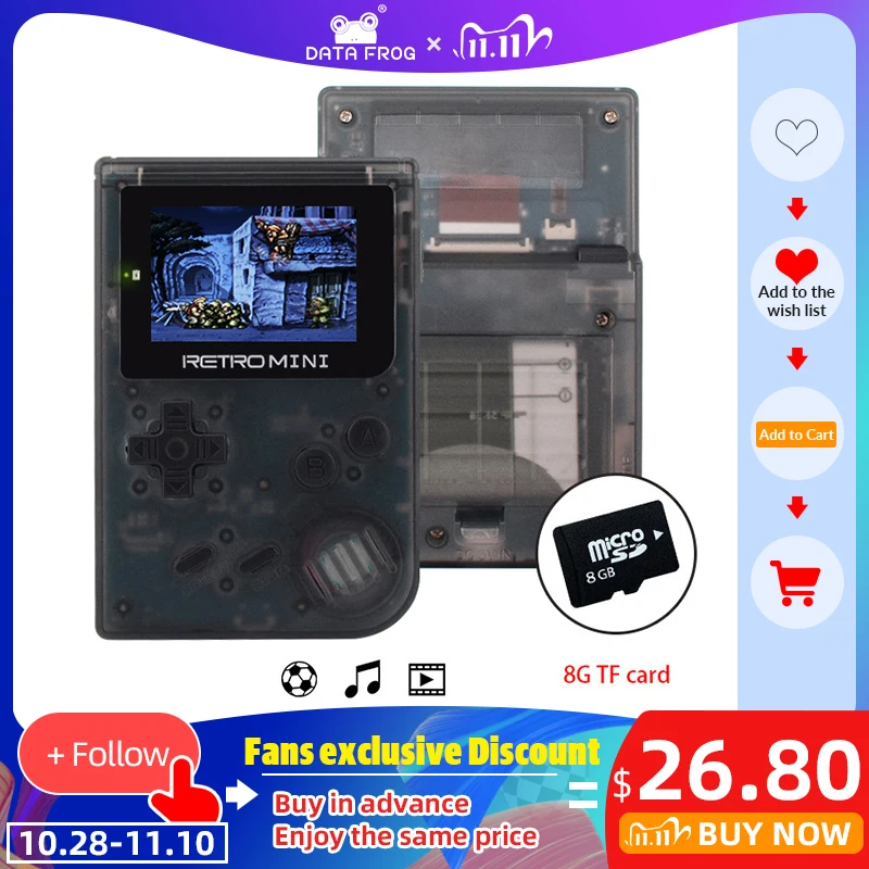 

Data Frog Retro Game Console 32 Bit Portable Mini Handheld Game Players Built-in 940 For GBA Classic Games Gift Toy For Kids