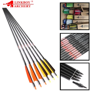 

12pcs Archery Pure Carbon Arrows 32" Spine 500 5'' Turkey Feathers 100gr Compound Traditional Bow Hunting Shooting Accessories
