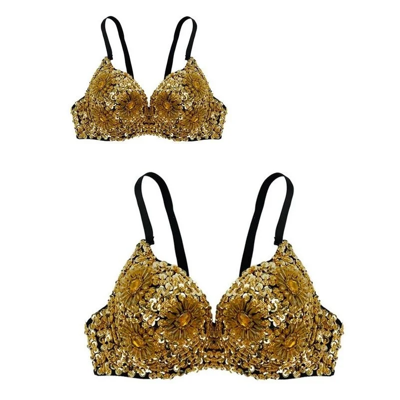 feecolor Sexy Women's Beaded Sequins Embellished Chrysanthemum Bra Belly Dance Underwear