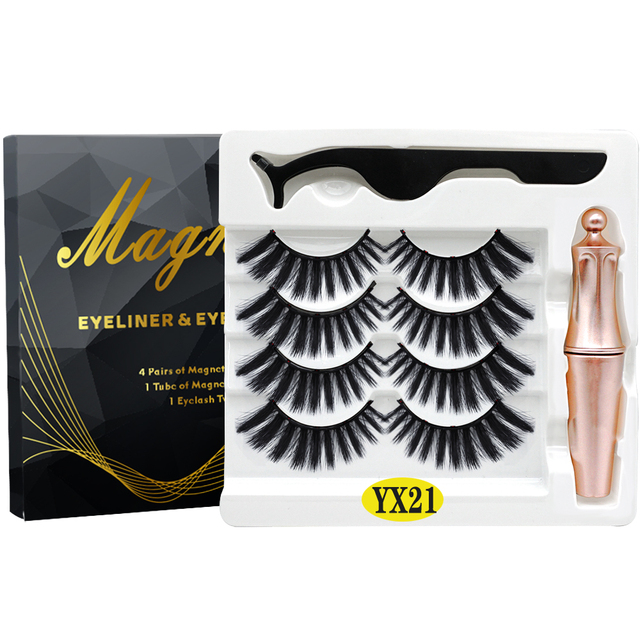 8PCS 2022 New 5 Magnet Magnetic Eyeliner 3D Kit Mink Eyelashes Natural with False Lashes with Tweezers