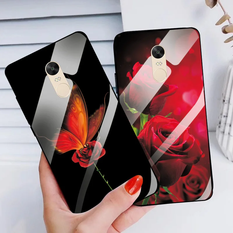 

Tempered Glass Case For Xiaomi Redmi Note 7 4 4X Rose Tempered Glass Phone Cases For Xiaomi Redmi Note 5 Pro Maple Leaf Fundas