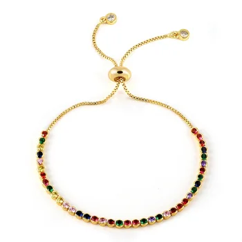 

Sparkling Rainbow Colorful Round CZ Rhinestones Bracelets For Women Cute Multi Color Chain Bracelet For Women Bride Bridesmaid