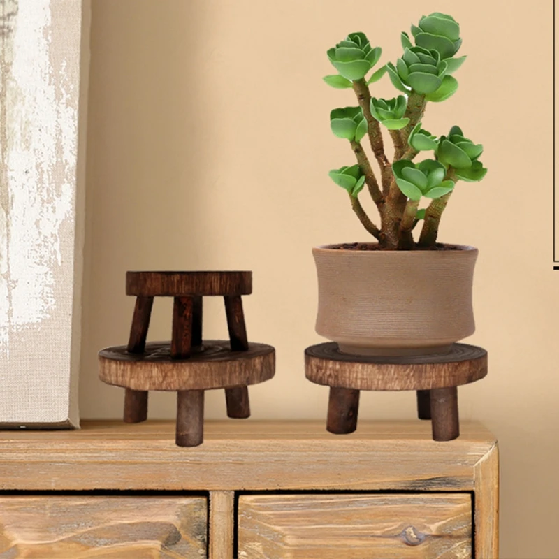 Plant Stand Solid Wood Round Bench Flower Pot Holder Plant and Succulent Flower Pot Base Display Stand Stool Home Garden Patio Decor