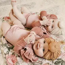 Бархатное боди Новорождённые Дети Одежда для маленьких девочек с длинными рукавами Великолепный комбинезон с круглым вырезом комплект одежды