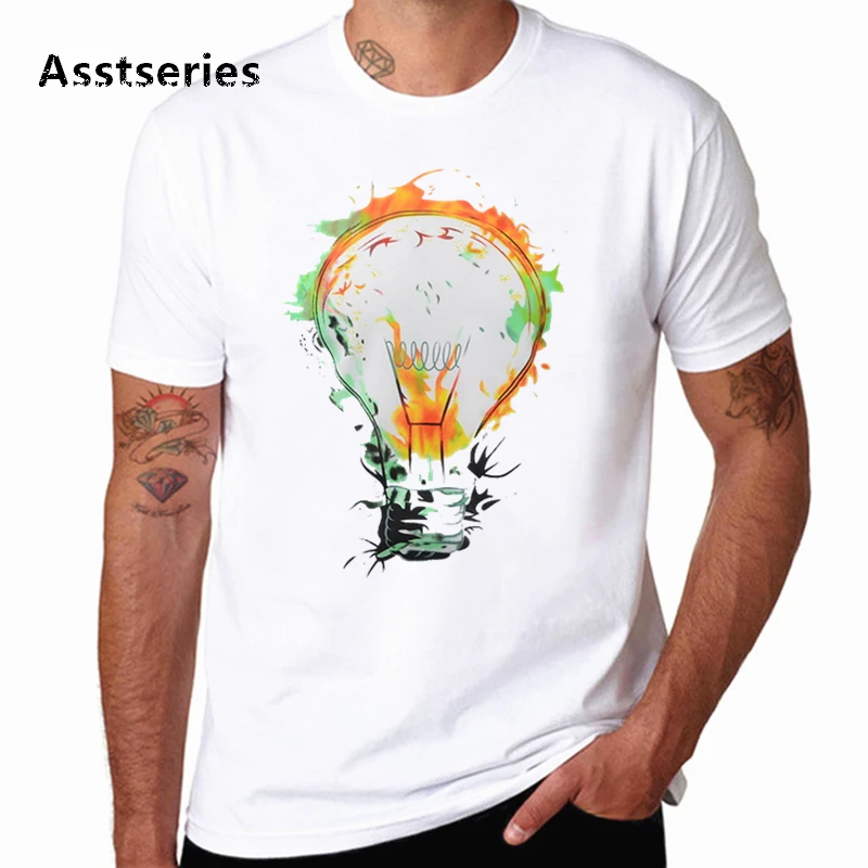 2020 Men's Fashion Pure White T shirt Bulb 3D Personality Pattern Harajuku Tshirt for Man Soft Printed Round Neck T-shirt | Мужская