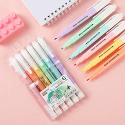 Stylo à dessin Double tête Fluorescent, marqueurs Pastel, surligneur pour étudiant, fournitures scolaires et de bureau, papeterie mignonne 6 pièces/ensemble 