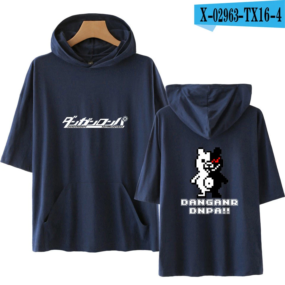 Danganronpa monokuma, женская футболка с коротким рукавом, новинка, летние толстовки, футболка с карманом для цифр - Цвет: Серый