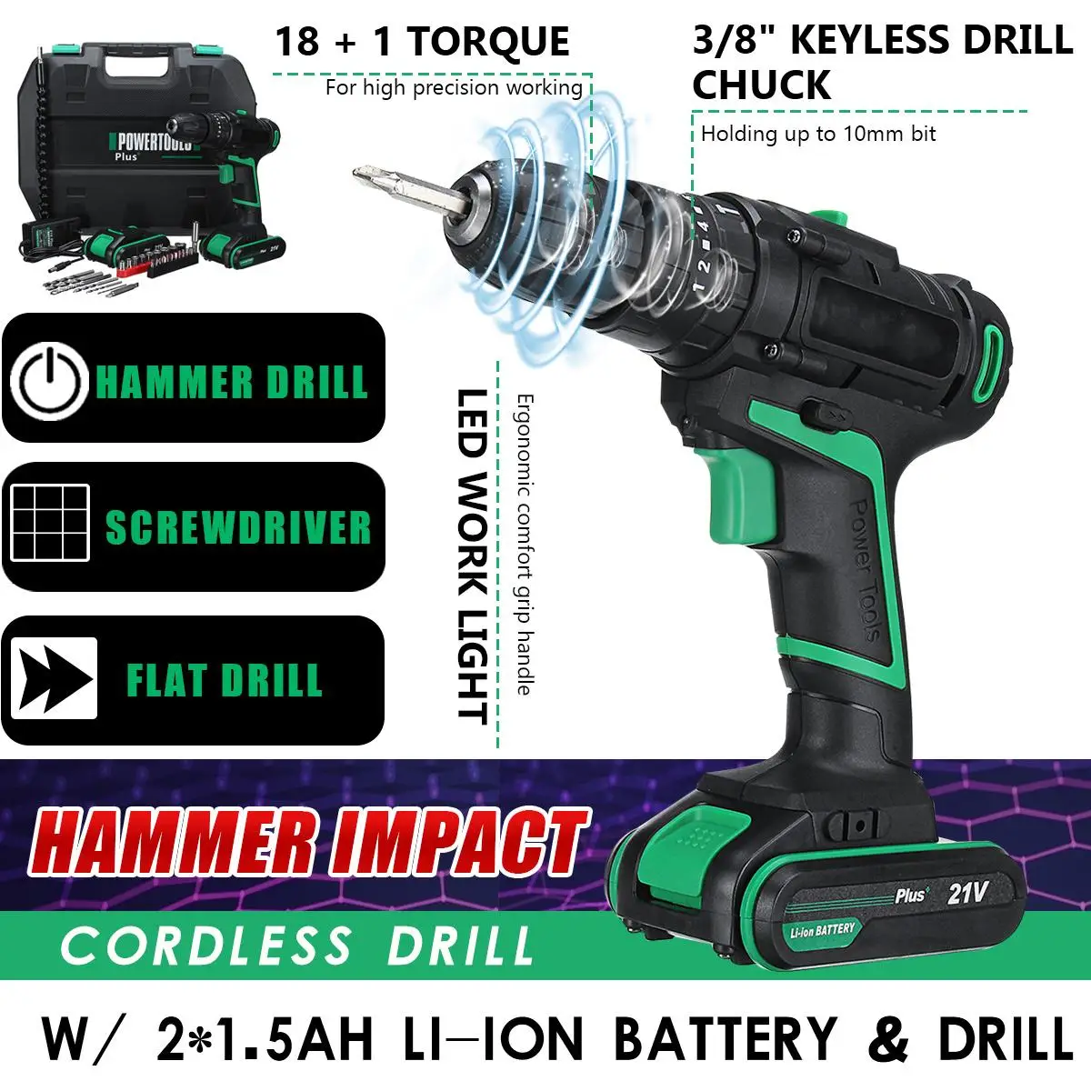 

Brushless Electric Wrench Cordless 21V Impact Wrench Socket Hand Drill Installation Power Tools 2 Li-ion Batteries
