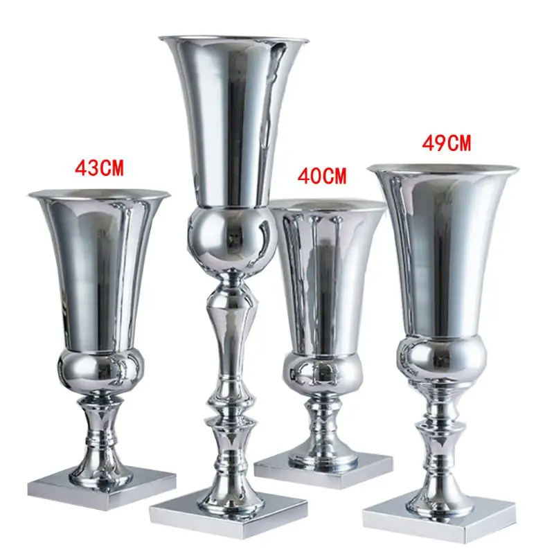 Silver-43 cm Большое роскошное ошеломляющее Серебряный Железный Роскошные ваза для цветов урна на свадьбу в рулоне - Цвет: Silver-43 cm