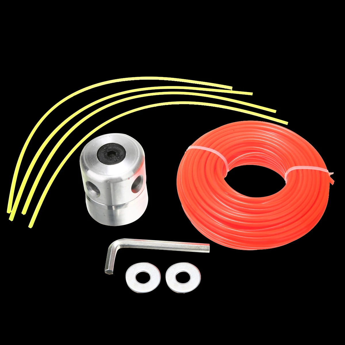 

1 Set Universal Aluminum Trimmer Head Brush Cutter Head + 15m 3mm Nylon Line + Mowing Rope + Hex Wrench + Washer Accessory