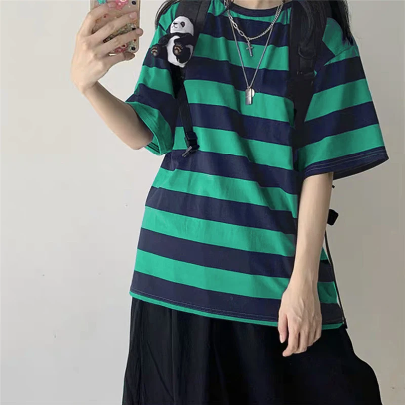 Harajuku Stripe T-Shirt | Goth Punk Streetwear | Purple Red Green